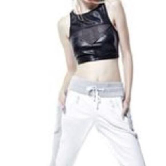 BLANC NOIR Black Leather Sheer Mesh Halter Crop Cropped Top Bra Cut-Out Back XS - Picture 7 of 7